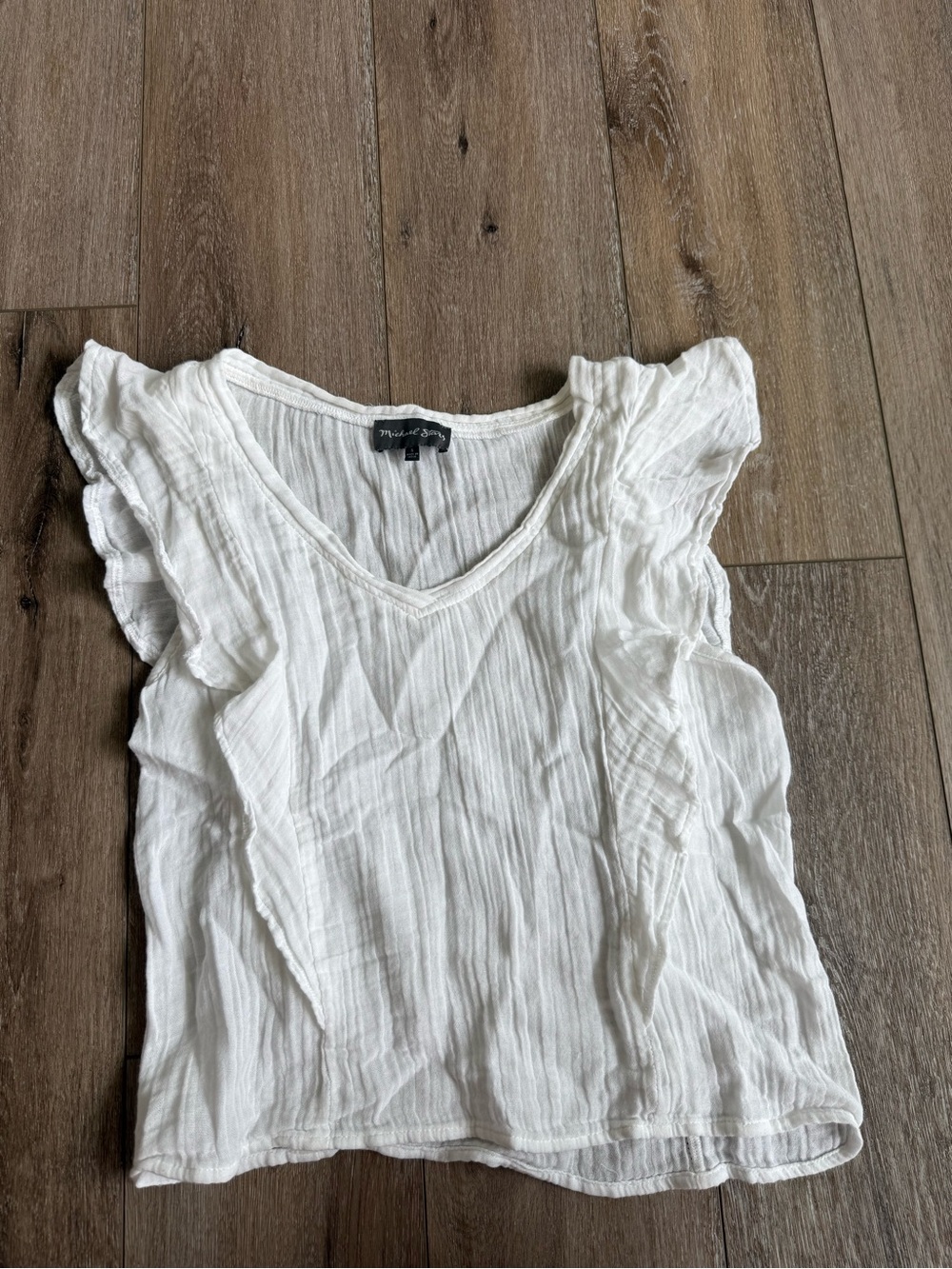 Michael Stars White Ruffle-Sleeve Cotton Camisole